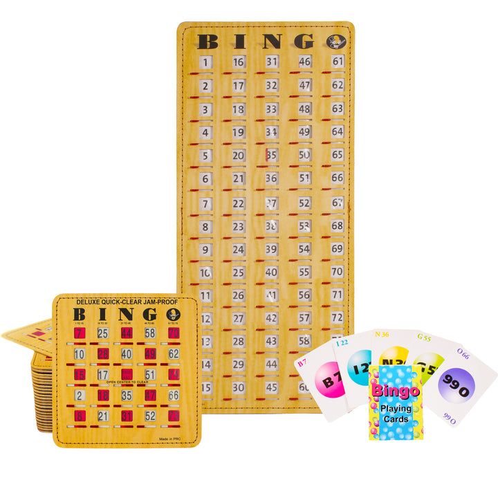 Complete Bingo Game w/25 Deluxe QUICK CLEAR JAM PROOF Shutter Cards