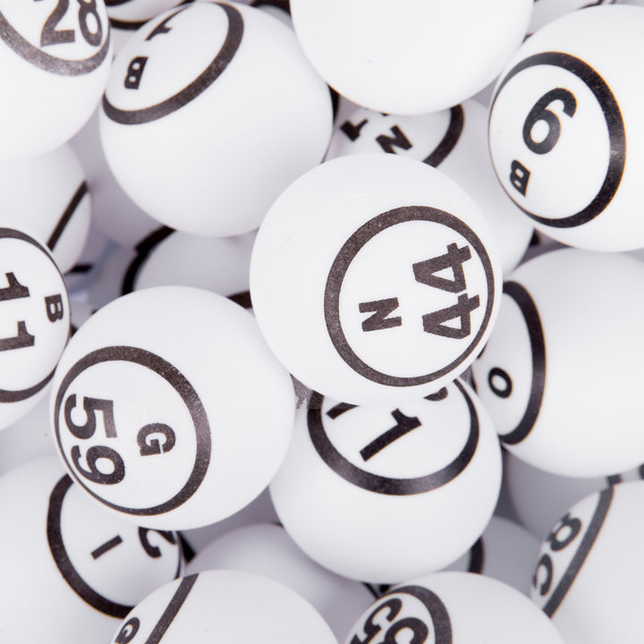 White Double Number Bingo Ball Set (38 mm)